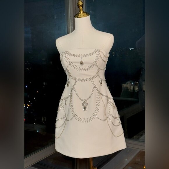 🆕 SIMKHAI 🧿 NWOT Arta Crystal Embellished Bustier Mini Dress, White, Sz US 2 - Picture 10 of 16